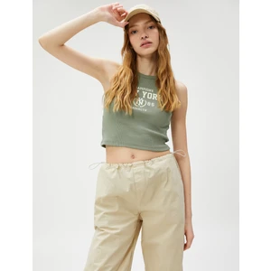 Crop Atlet Baskılı Fitilli Bisiklet Yaka