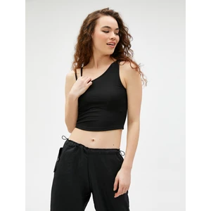Crop Atlet Asimetrik Yaka Fitilli