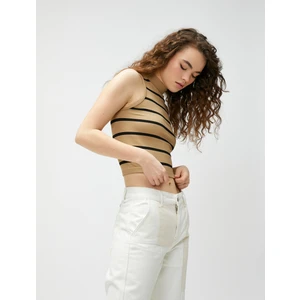 Crop Atlet Dik Yaka Fitilli Desenli