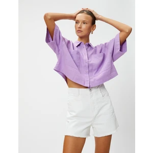 Oversize Crop Gömlek Keten Karışımlı