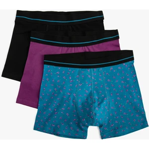 3'lü Baskılı Boxer Seti Beli Lastikli Pamuklu