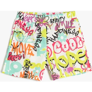 Şort Beli Lastikli Cepli Baskılı