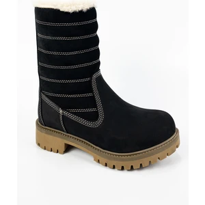 Kadın Siyah Hakiki Deri Kar Suyu Geçirmez İçi Yünlü Bot