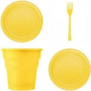 Yerli Toptan Sarı Plastik Tabak Seti 25'li