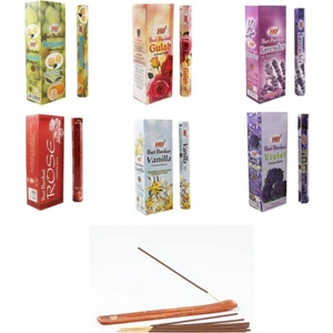 Hari Darshan Özel Seçim 6 Koku 1 Kutuda 120 Adet Çubuk Tütsü 1 Kayık Tütsülük Hediye Pack2
