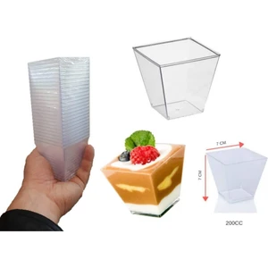 KRNVL-13750PVC Prizma Mini Mika Plastik Kare Kap Küp Sunum Kase 200CC 25 Adet