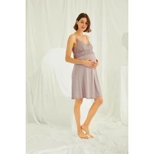 18490 Kadın Vizon Dantelli Ip Askılı Hamile Lohusa Gecelik