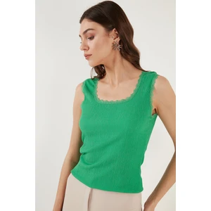 Slim Fit Kalın Askılı Dantelli Kare Yaka Bürümcük Atlet Bayan Atlet 5864979