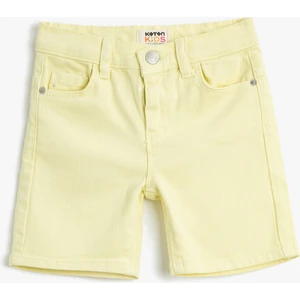 Kot Şort Basic Cepli Pamuklu Beli Ayarlanabilir Lastikli