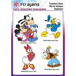 F17 Ajans Ütü ile Yapışan Tekstil Baskı Görseli Mickey Mouse 4'lü Set