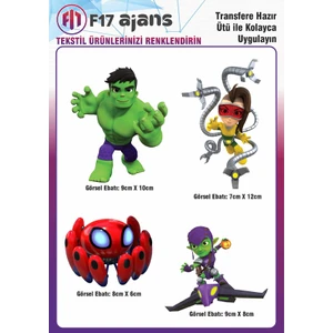 F17 Ajans Ütü ile Yapışan Tekstil Baskı Görseli Spidey ve Arkadaşları 4'lü Set