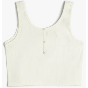 Crop Üst Kolsuz Kalın Askılı U Yaka Düğme Detaylı