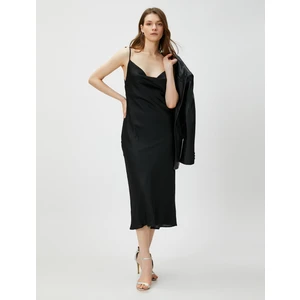 Saten Midi Abiye Elbise Degaje Yaka