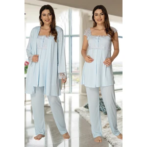 2301 Effortt Kadın Mavi Sabahlıklı Lohusa Pijama Takımı