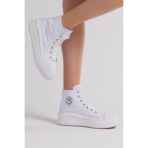 Tonny Black Kadın Beyaz Rahat Kalıp Kalın Tabanlı Uzun Spor Ayakkabı