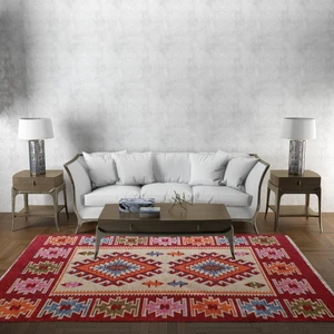 Çift Taraflı Antik Eşme Desen Kilim Yolluk- Kırmızı Uşak Kilimi