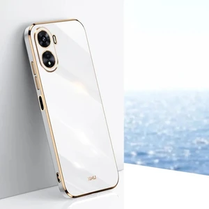 Case 4U Huawei Nova 10 SE Kılıf Kamera Korumalı Parlak Gold Kenarlı Yumuşak Silikon Kapak Bark Beyaz