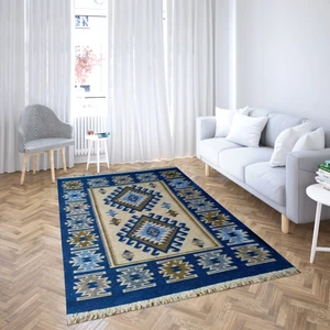 Çift Taraflı Kilim Yolluk - Eşme Desen - Mavi