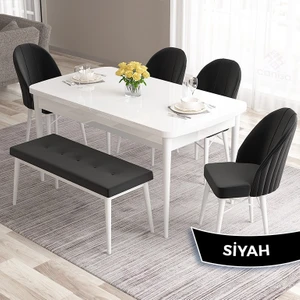 Concept Roz Serisi 80X132 Mdf Açılabilir Beyaz Mutfak Masası Takımı 4 Sandalye 1 Bench