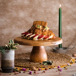 Lucca Ahşap Ayaklı Yuvarlak Pasta Sunum Servis Tabağı