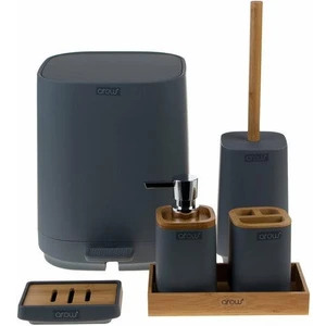 Bambu Kapaklı Akrilik 6 Parça Banyo Seti Kare Gri Paola DC1.TR-3731