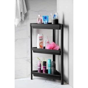 Omaş Household Product Ahir Ticaret Üçgen Raf Ünitesi 3 Katlı Siyah Köşe Banyo Rafı Düzenleyici