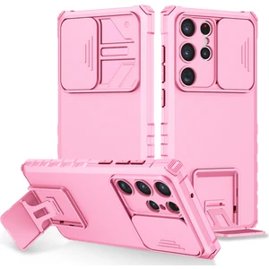 Samsung Galaxy S23 Ultra Pc + Yumuşak Tpu Kamera Sürgülü Telefon Koruyucu Kılıf - Pembe (Yurt Dışından)