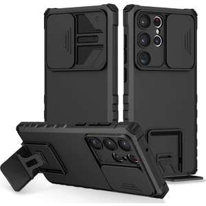 Samsung Galaxy S23 Ultra Pc + Yumuşak Tpu Kamera Sürgülü Telefon Koruyucu Kılıf - Siyah (Yurt Dışından)