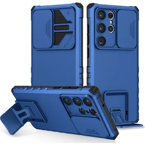 Samsung Galaxy S23 Ultra Pc + Yumuşak Tpu Kamera Sürgülü Telefon Koruyucu Kılıf - Mavi (Yurt Dışından)