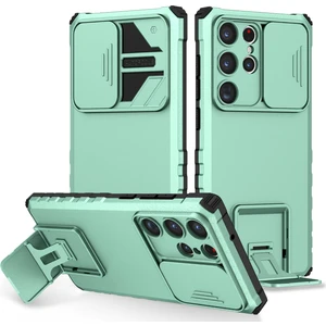Samsung Galaxy S23 Ultra Pc + Yumuşak Tpu Kamera Sürgülü Telefon Koruyucu Kılıf - Yeşil (Yurt Dışından)