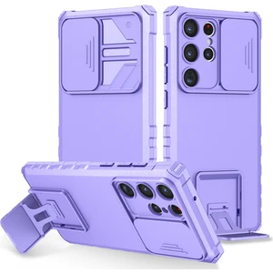 Samsung Galaxy S23 Ultra Pc + Yumuşak Tpu Kamera Sürgülü Telefon Koruyucu Kılıf - Mor (Yurt Dışından)