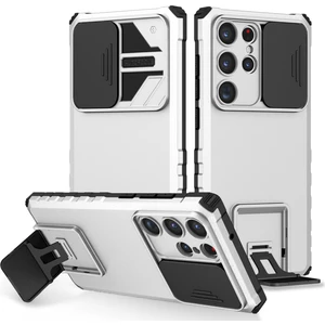 Samsung Galaxy S23 Ultra Pc + Yumuşak Tpu Kamera Sürgülü Telefon Koruyucu Kılıf - Beyaz (Yurt Dışından)