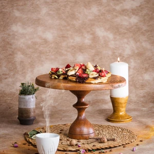 Mummy Ahşap Ayaklı Siyah Yuvarlak Pasta Sunum Servis Tabağı