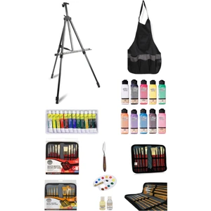 Fanart Academy 12X12 ml Yağlı Boya Artdeco 140 ml Akrilik Boya Gereçleri Metal Şövale Seti