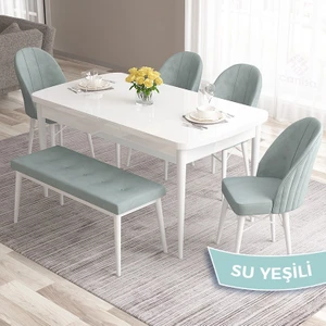 Concept Roz Serisi 80X132 Mdf Açılabilir Beyaz Mutfak Masası Takımı 4 Sandalye 1 Bench