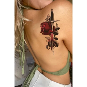 BP Tattoo Gerçekçi Dövme Görünümlü Gül ve Kılıç Dövmesi Unisex Tattoo
