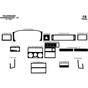 meriç cockpit design Meriç® Vw Transporter T4 Ön Torpido Kaplama Maun 18 Parça 1998-2003