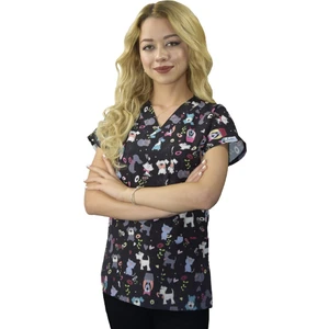 Nur Medikal Giyim Sevimli Dostlar Desenli Likralı Doktor, Hemşire, Hastane, Cerrahi Tek Üst Üniforma