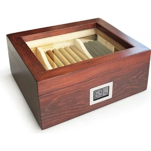 Masif Yerli Sedir Ağacı Humidor Puro Kutusu Camlı 2 Bölmeli Dijital