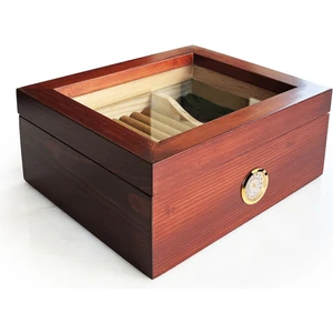 Masif Yerli Sedir Ağacı Humidor Puro Kutusu Camlı 2 Bölmeli Analog