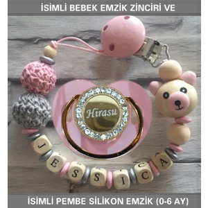 Sahi Aksesuar İsimli Bebek Emzik Zinciri ve Bebek Silikon Emzik
