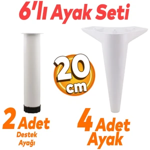Aspen 6'lı Set Mobilya Tv Ünitesi Çekyat Koltuk Kanepe Baza Destek Ayağı Ayakları 20 Cm Ayak Beyaz