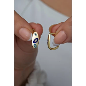 925 Ayar Gümüş Gold Lazer Mineli Nazar Model Küpe