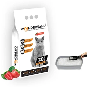 20 Lt Beyaz Bentonit Ince Tane Çilek Kokulu Süper Topaklanan Premium Kedi Kumu