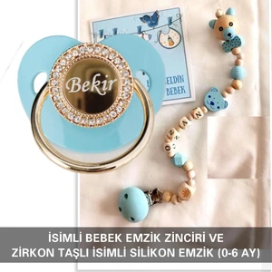Sahi Aksesuar İsimli Bebek Emzik Zinciri ve İsimli Bebek Silikon Emzik (0-6 Ay
