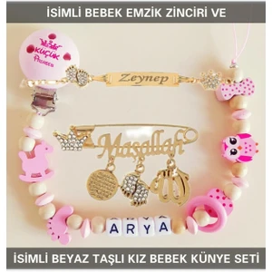 Sahi Aksesuar İsimli Bebek Emzik Zinciri ve İsimli Bebek Künye Seti
