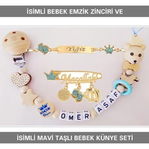 Sahi Aksesuar İsimli Bebek Emzik Zinciri ve İsimli Bebek Künye Seti