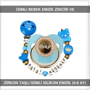 Sahi Aksesuar İsimli Bebek Emzik Zinciri ve İsimli Bebek Silikon Emzik (0-6 Ay