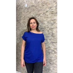 Tek Omuz Dekolteli Kayık Yaka Viskon Merserize Kumaş Siyah T-Shirt