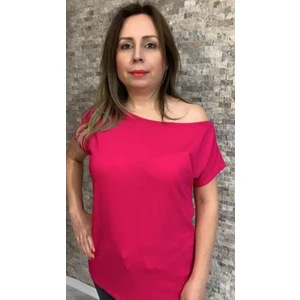 Tek Omuz Dekolteli Kayık Yaka Viskon Merserize Kumaş Siyah T-Shirt